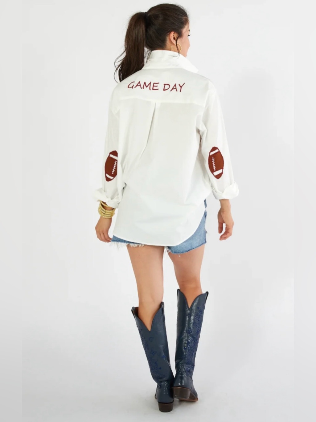 Caryn Lawn New With Tag Game Day Embroidered White Button Front Shirt One Size